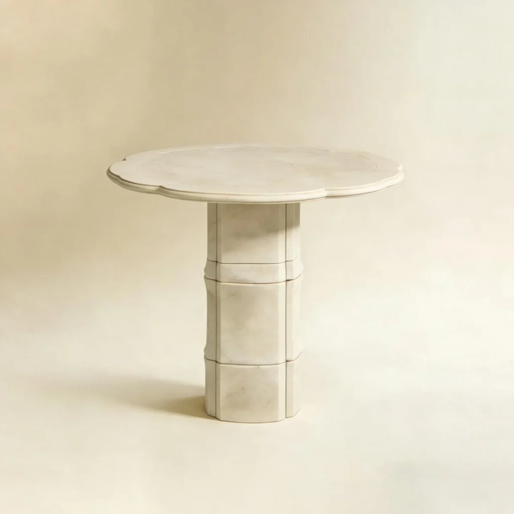 Plum-Blossom Stone Side Table on Bamboo-Node Column in oatmeal — front view