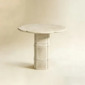 Plum-Blossom Stone Side Table on Bamboo-Node Column in oatmeal — front view