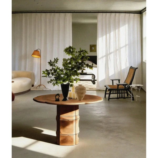 Plum-Blossom Stone Side Table on Bamboo-Node Column in oatmeal — in a room setting
