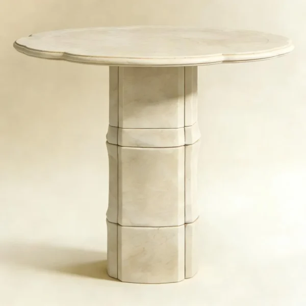 Plum-Blossom Stone Side Table on Bamboo-Node Column in oatmeal — in a room setting