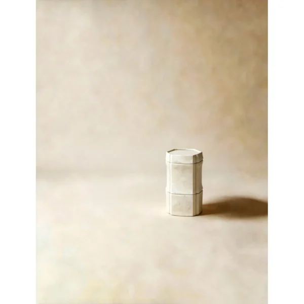 Stone Bone Modular Stone Pedestals, Set of Three Heights in oatmeal — in a room setting