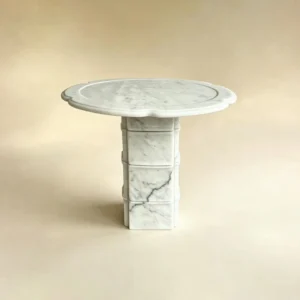 Xubaisheng White Marble Side Table with Bamboo-Node Column in ivory — front view