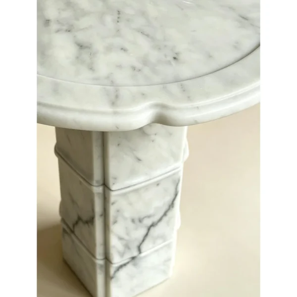 Xubaisheng White Marble Side Table with Bamboo-Node Column in ivory — in a room setting