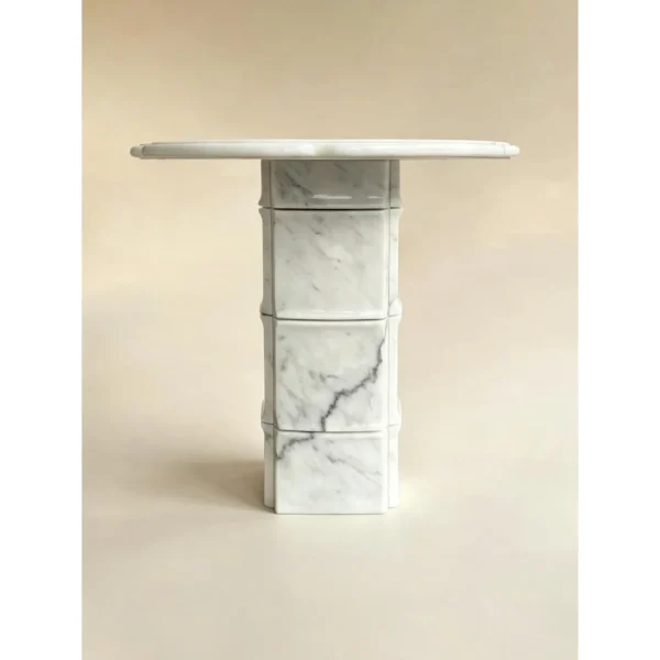 Xubaisheng White Marble Side Table with Bamboo-Node Column in ivory — in a room setting
