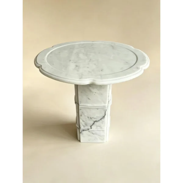 Xubaisheng White Marble Side Table with Bamboo-Node Column in ivory — in a room setting