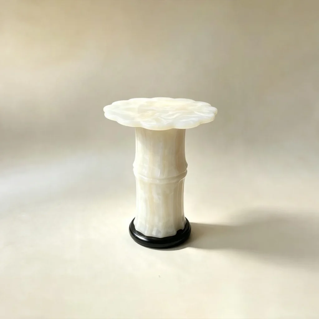 Xuetang Eight-Petal Begonia White Onyx Side Table in ivory — front view