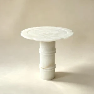 Xuezhan Snow Cup White Onyx Side Table with Plum Blossom Top in ivory — front view