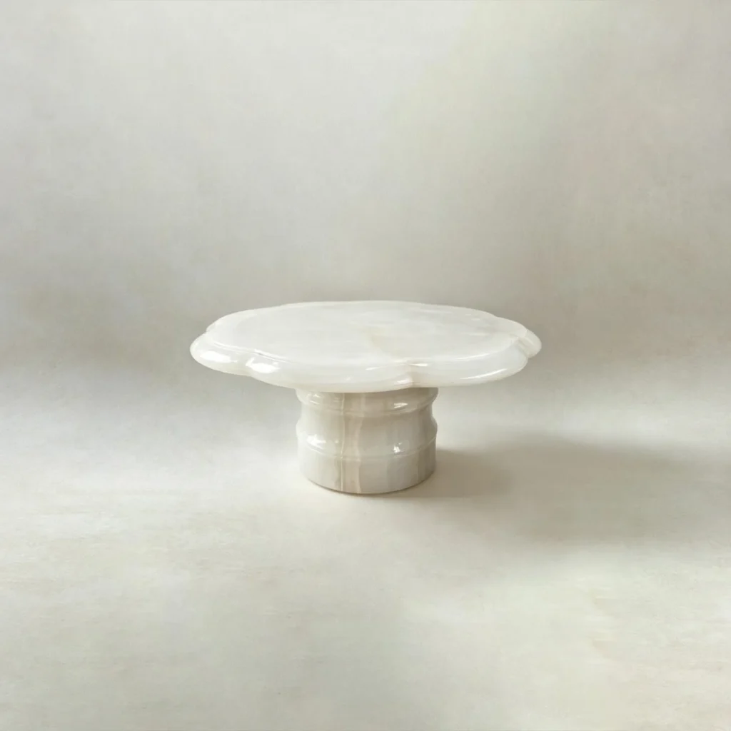 Yantang Begonia-Edge White Jade Low Side Table in ivory — front view