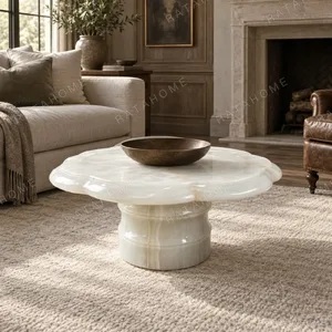 Yantang Begonia-Edge White Jade Low Side Table in ivory — in a room setting