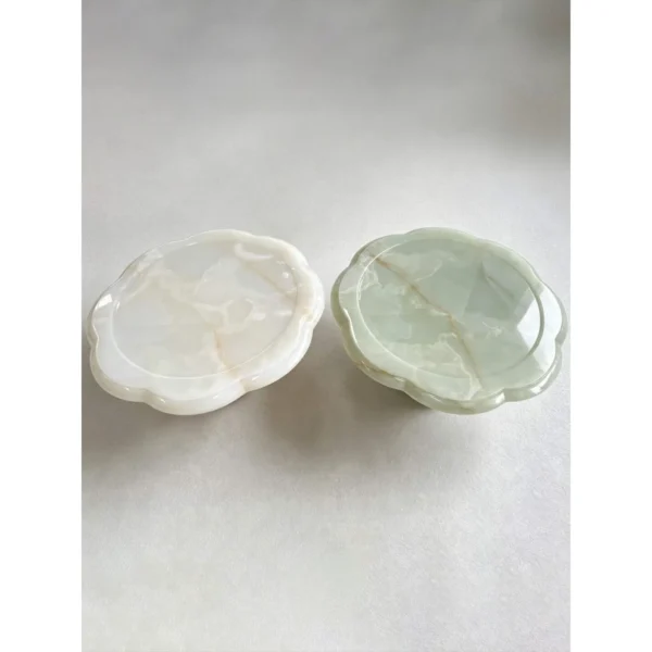 Yantang Begonia-Edge White Jade Low Side Table in ivory — in a room setting