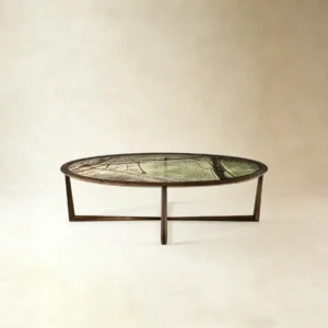 Yanyu Brazilian Rainforest Green Marble Oval Coffee Table in olive — front view