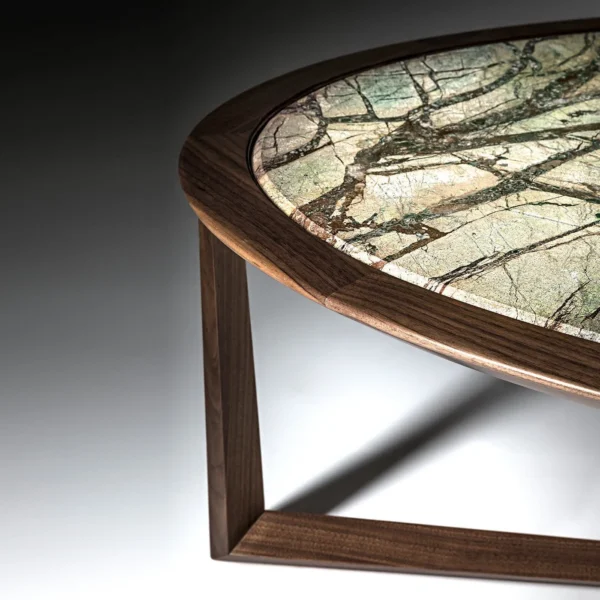 Yanyu Brazilian Rainforest Green Marble Oval Coffee Table in olive — in a room setting