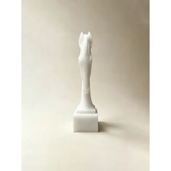 Hand-Carved White Onyx Horse Sculpture in ivory — in a room setting