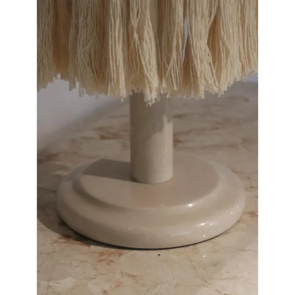 Yunluo Fringed Linen Cone Table Lamp with Wooden Beads in oatmeal — in a room setting