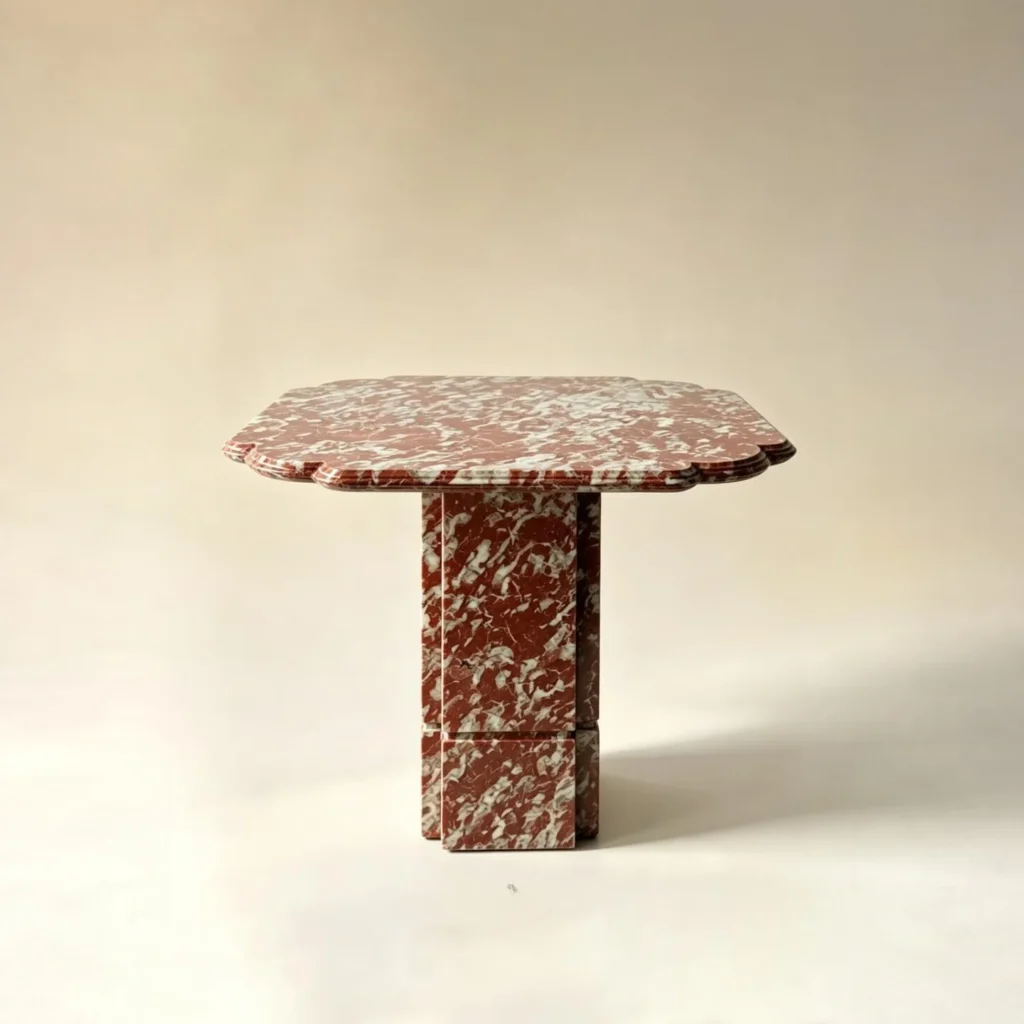Yunqi Oriental Red Marble Side Table with Notched Top in red — front view