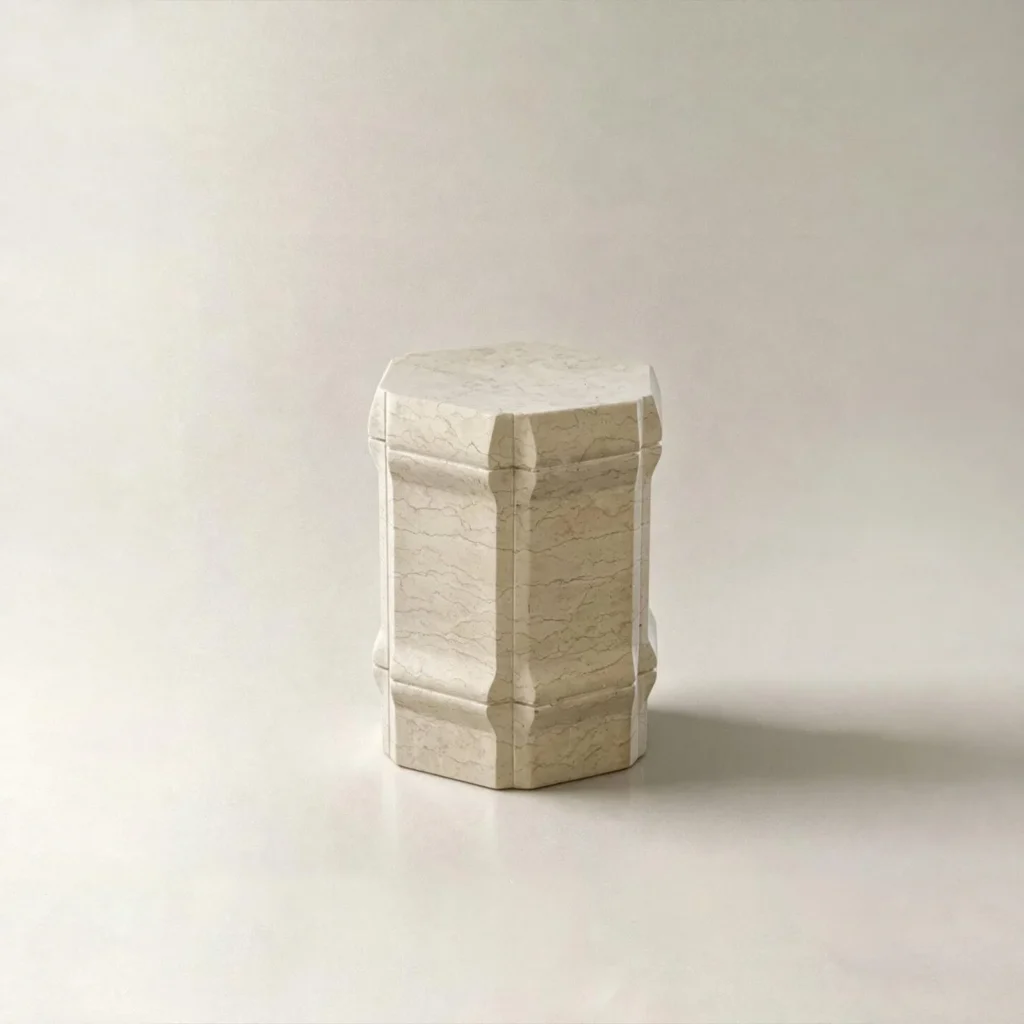 Zhucong Hexagonal Stone Stool with Bamboo Joint Form in oatmeal — front view