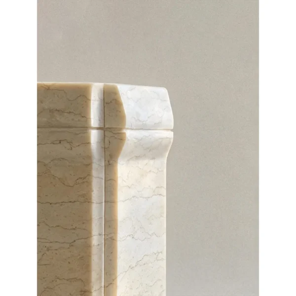Zhucong Hexagonal Stone Stool with Bamboo Joint Form in oatmeal — in a room setting