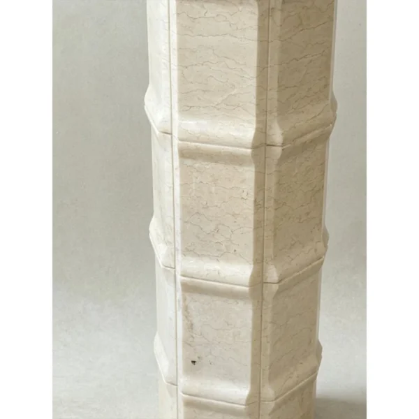 Zhucong Hexagonal Stone Stool with Bamboo Joint Form in oatmeal — in a room setting