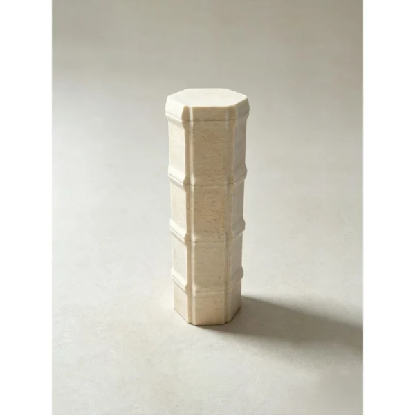 Zhucong Hexagonal Stone Stool with Bamboo Joint Form in oatmeal — in a room setting