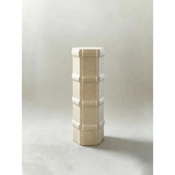 Zhucong Hexagonal Stone Stool with Bamboo Joint Form in oatmeal — in a room setting