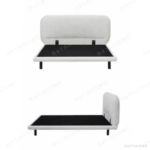 Avelia Compact Curved-Headboard Bed in slate — in a room setting
