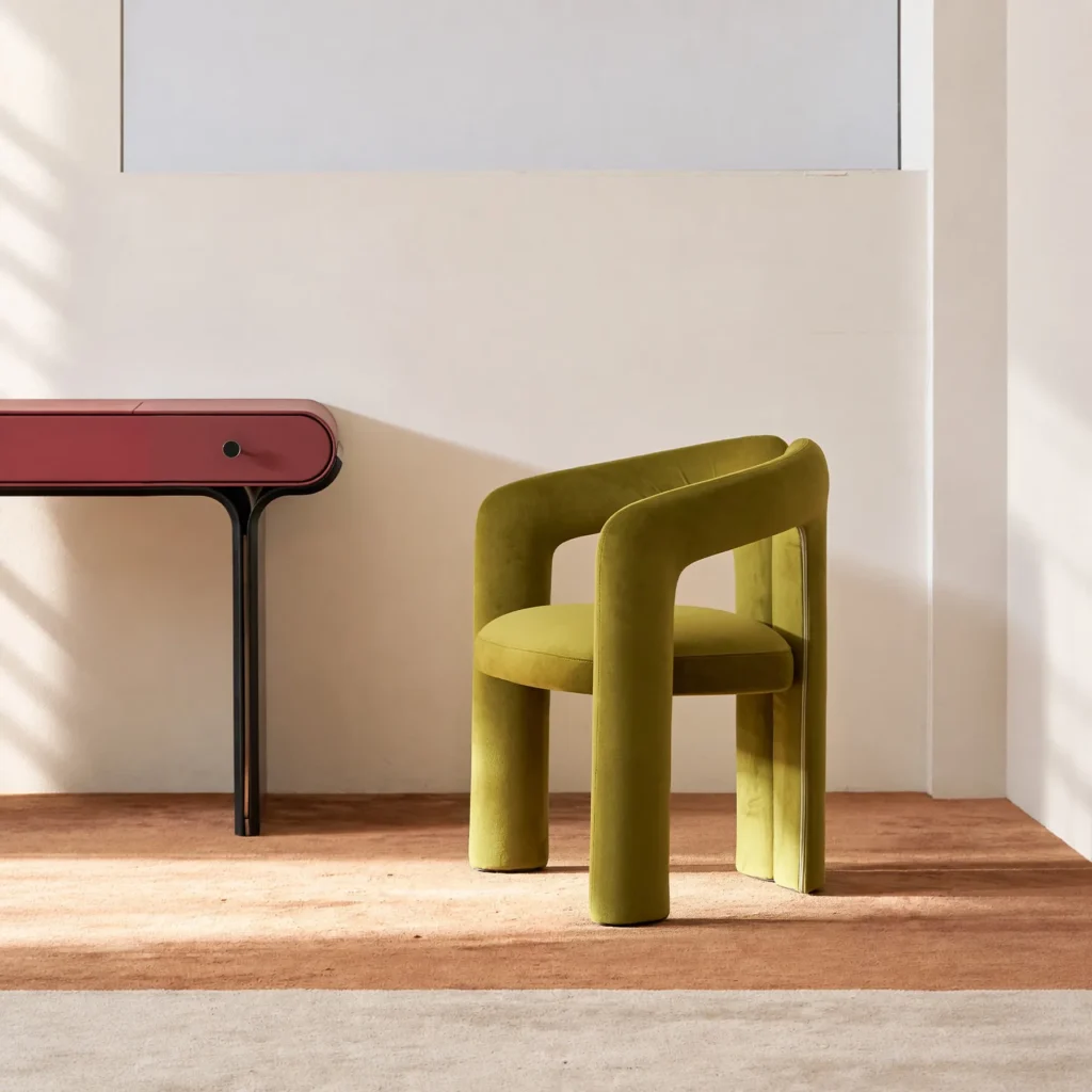 Avocado Green Velvet Sculptural Tub Chair, 65 cm in olive — front view