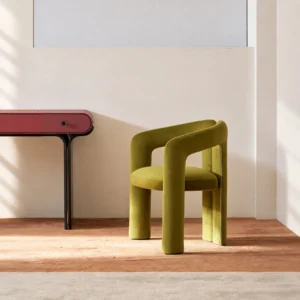 Avocado Green Velvet Sculptural Tub Chair, 65 cm in olive — front view