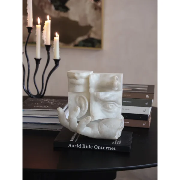 Balance Double-Sided Face Sculpture in Jade-Effect White — in a room setting