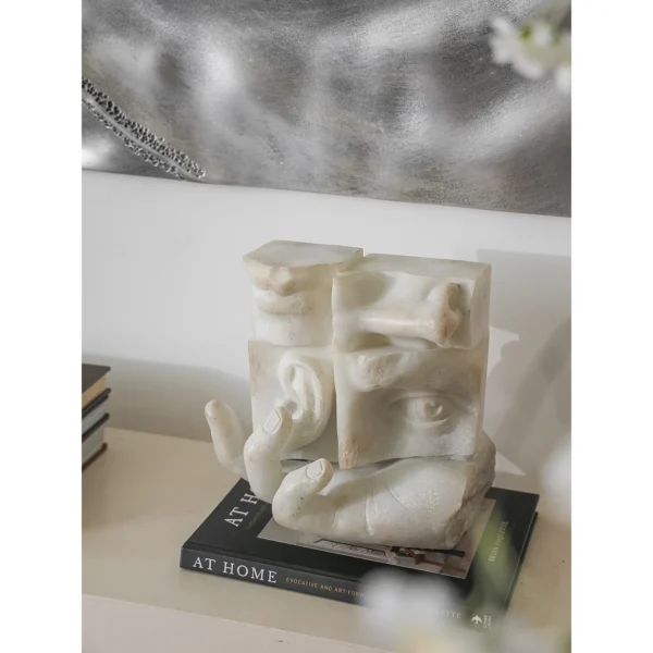 Balance Double-Sided Face Sculpture in Jade-Effect White — in a room setting
