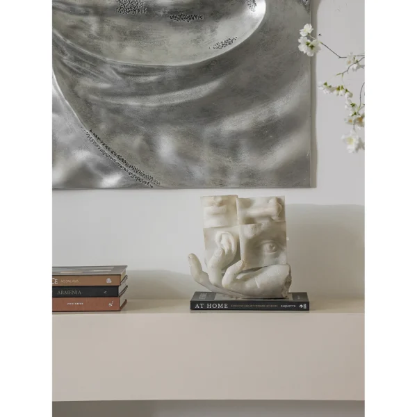 Balance Double-Sided Face Sculpture in Jade-Effect White — in a room setting