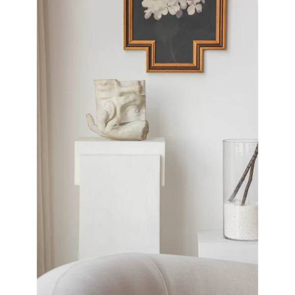 Balance Double-Sided Face Sculpture in Jade-Effect White — in a room setting