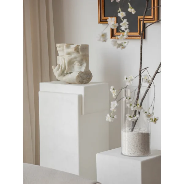 Balance Double-Sided Face Sculpture in Jade-Effect White — in a room setting