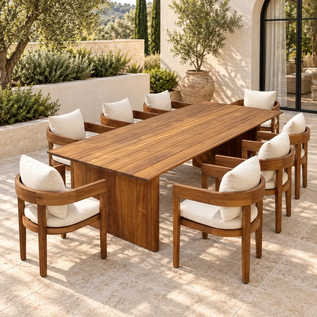 Balmain Burmese Teak Outdoor Dining Set in teak — front view