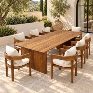 Balmain Burmese Teak Outdoor Dining Set in teak — front view