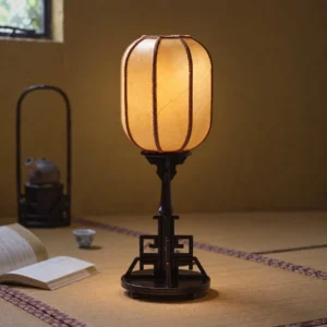 Bamboo Frame Lantern Table Lamp in Dark Bamboo — front view