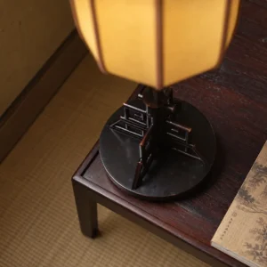 Bamboo Frame Lantern Table Lamp in Dark Bamboo — in a room setting