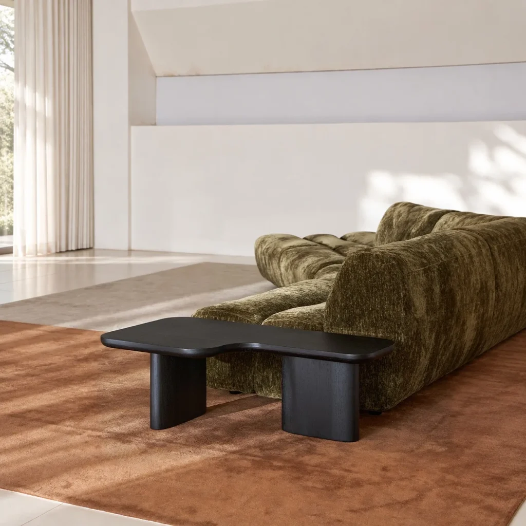 Bamboo Joint Sofa Arm Table in Black Organic Form — front view