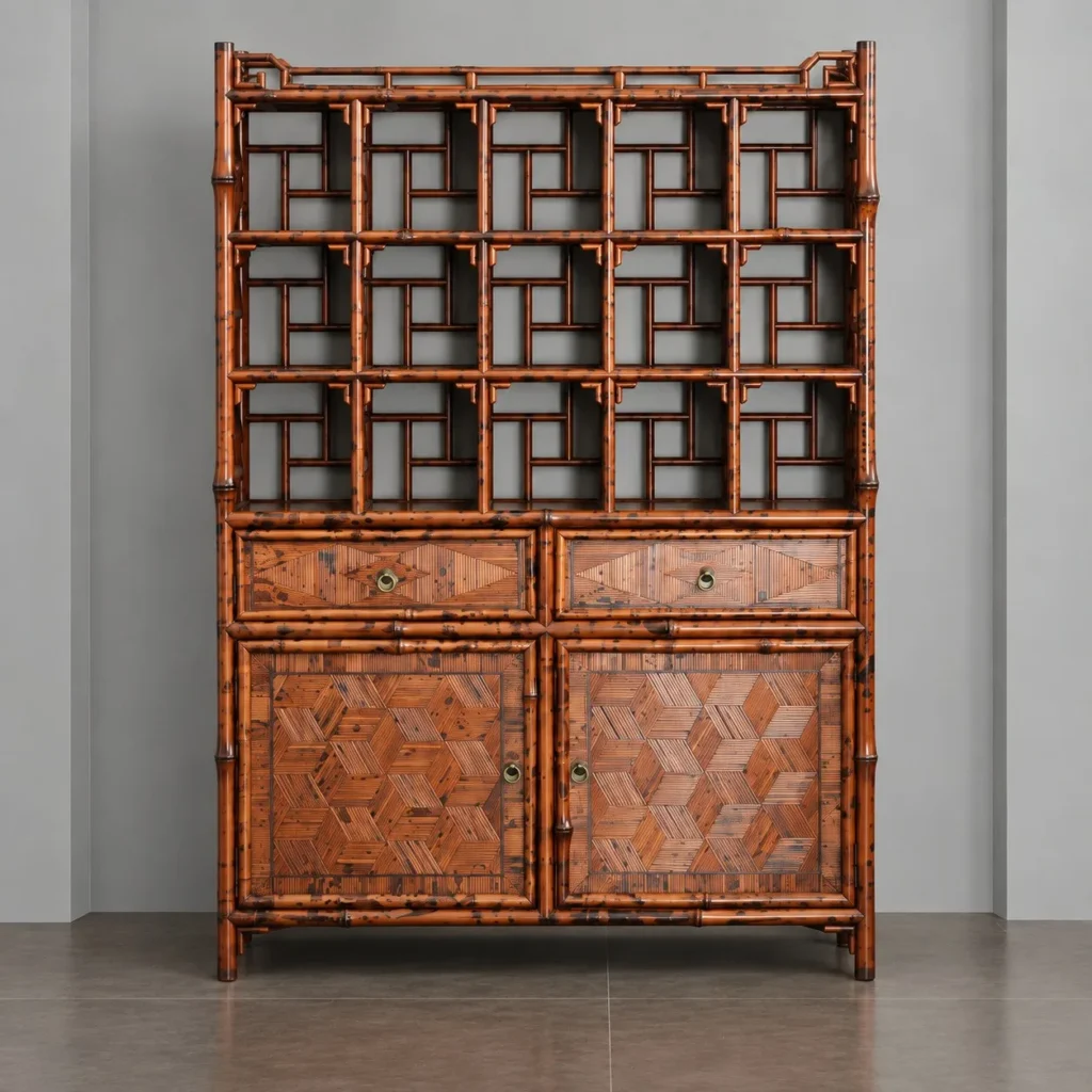 Bamboo Curio Bookcase in clay — front view