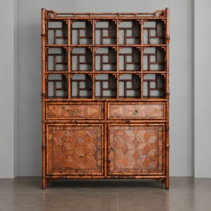 Bamboo Curio Bookcase in clay — front view