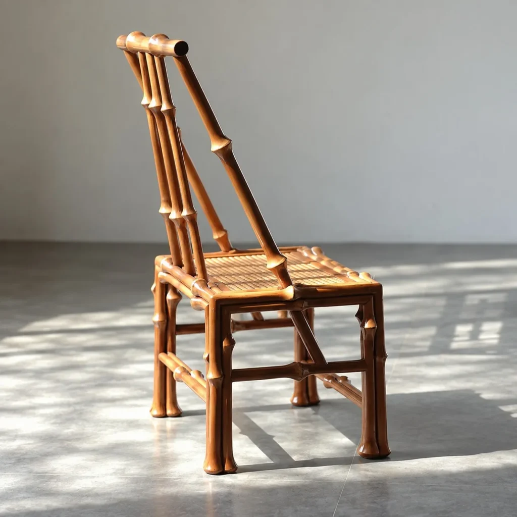 Bamboo Woven Small Side Chair with Slanted Back in natural oak — front view