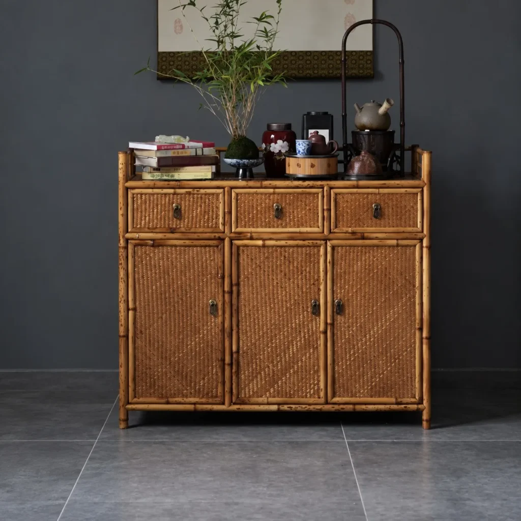 Bamboo Sideboard with Woven Panel Doors in natural oak — front view