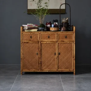 Bamboo Sideboard with Woven Panel Doors in natural oak — front view