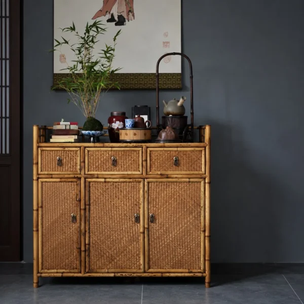Bamboo Sideboard with Woven Panel Doors in natural oak — in a room setting
