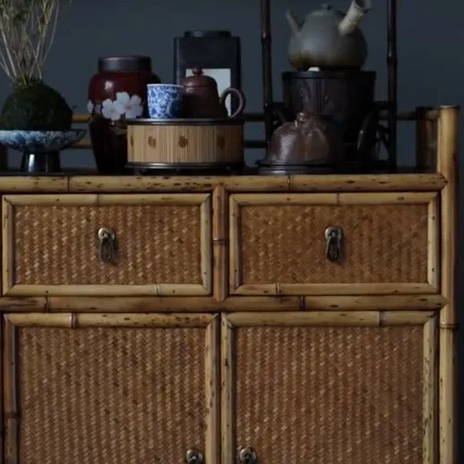 Bamboo Sideboard with Woven Panel Doors in natural oak — detail