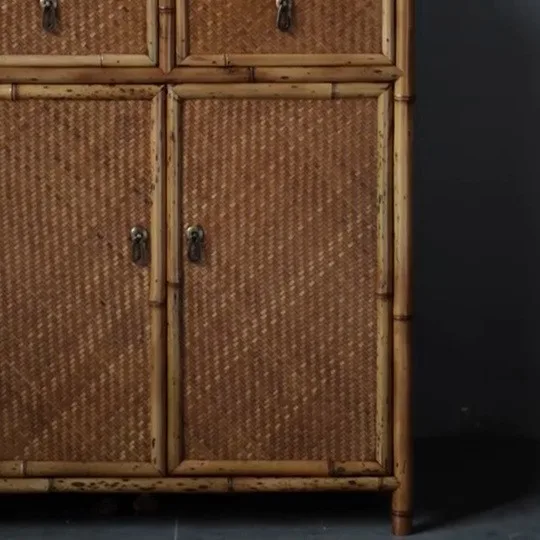 Bamboo Sideboard with Woven Panel Doors in natural oak — detail