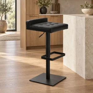Black Tufted Leather Adjustable Bar Stool in black — front view