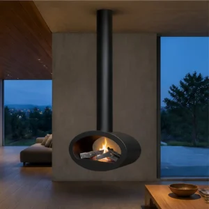 Baron Suspended Oval Fireplace, 60 cm in black — in a room setting