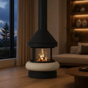 Basil Freestanding Fireplace in black — front view