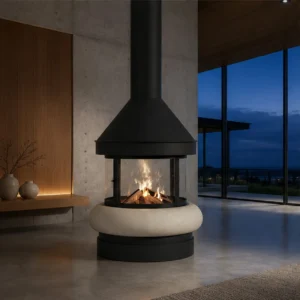 Basil Freestanding Fireplace in black — in a room setting