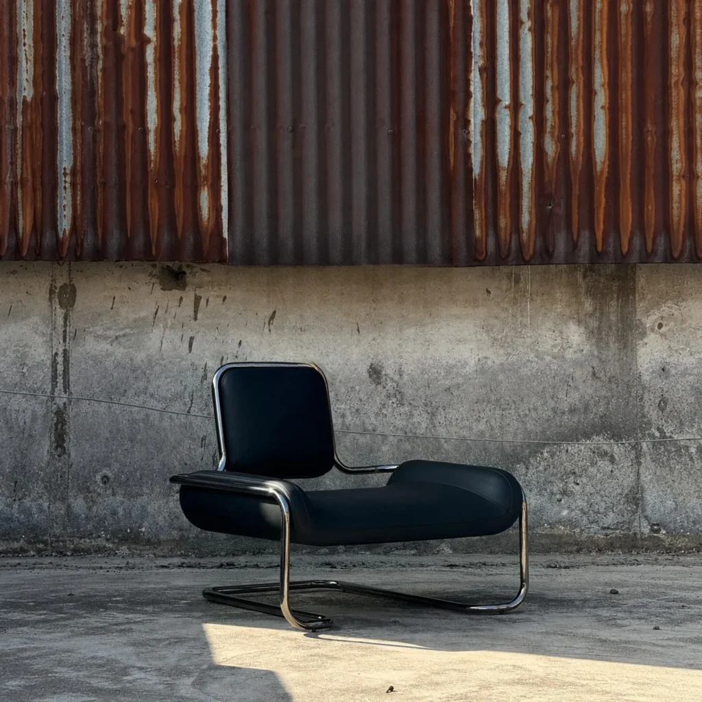 Bauhaus Black Leather Cantilever Lounge Chair on Steel Frame in black — front view